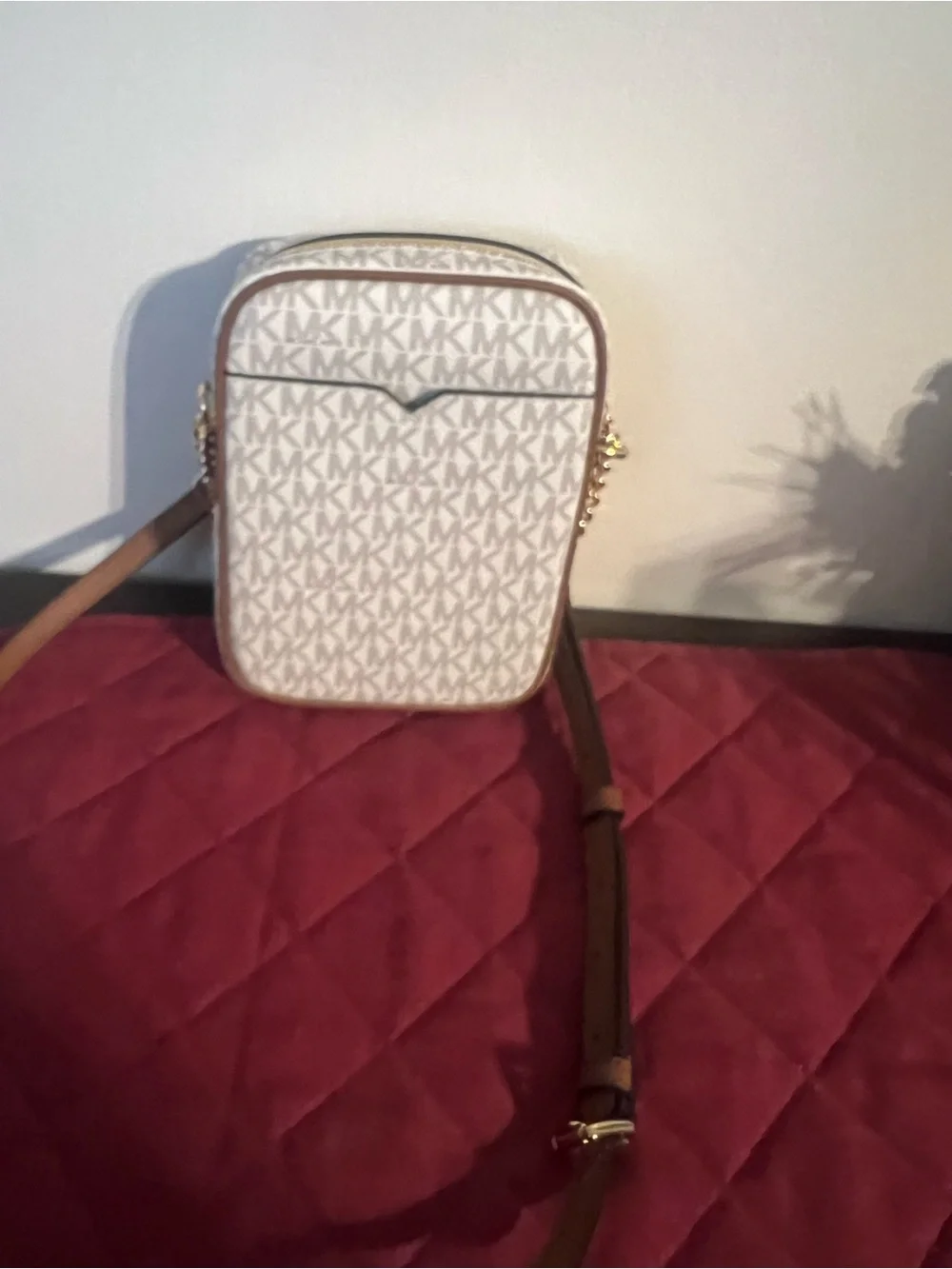 Michael Kors Cream and Tan Logo Crossbody Messenger